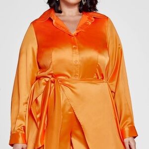 Orange Satin Wrap romper